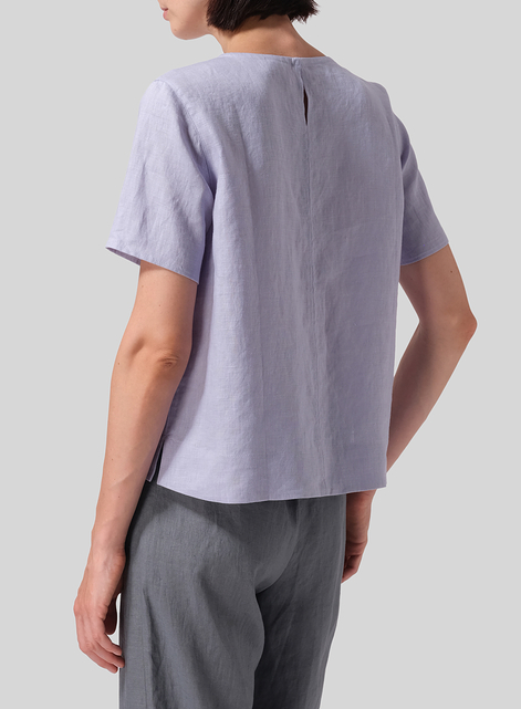 Linen Regular Fit V-Neck Short Top