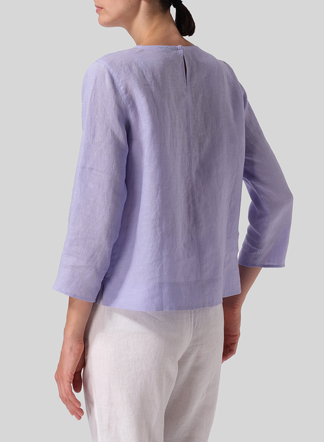 Linen Three-quarter Sleeve V-Neck Blouse