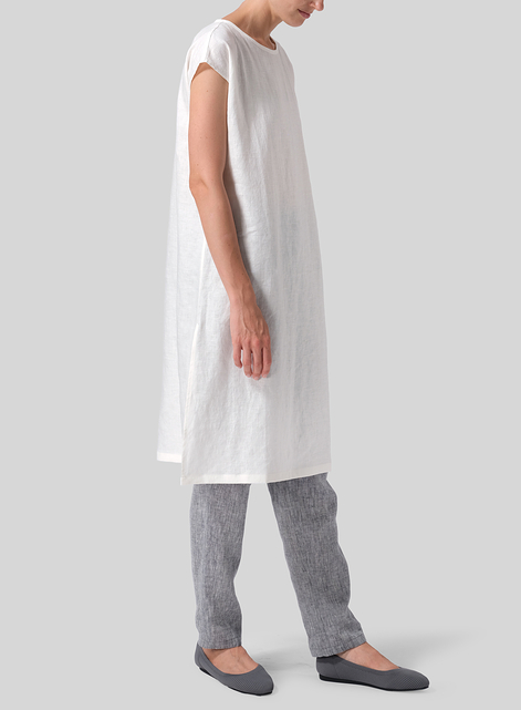 Linen Short Cap Sleeves A-Line Long Top