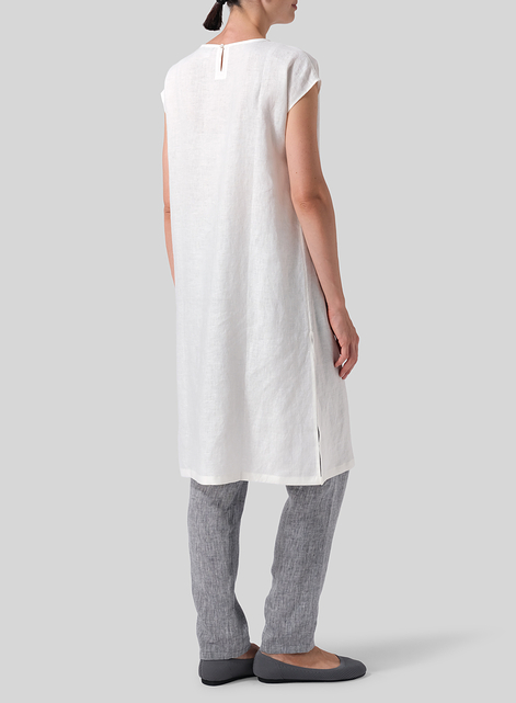 Linen Short Cap Sleeves A-Line Long Top