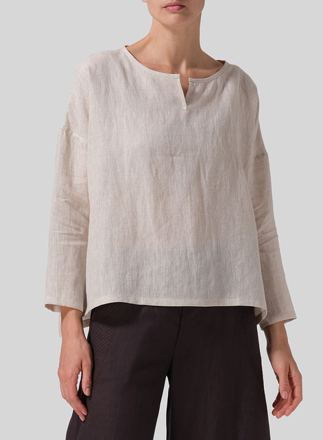 Linen V-neck Boxy Top