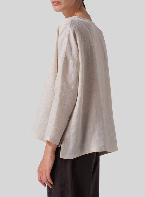 Linen V-neck Boxy Top