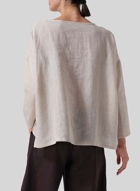 Linen V-neck Boxy Top