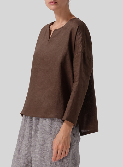 Linen V-neck Boxy Top