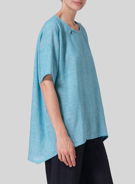 Linen Relaxed Handmade Knot Buttons Top