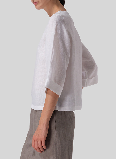 Linen Wide Sleeves V-Neckline Blouse