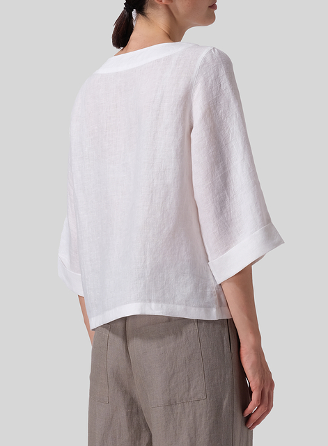 Linen Wide Sleeves V-Neckline Blouse