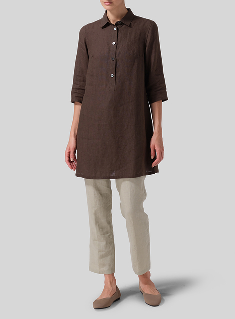 Linen Straight Fit Shirt Collar Tunic