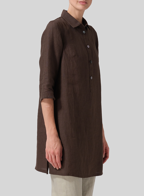 Linen Straight Fit Shirt Collar Tunic