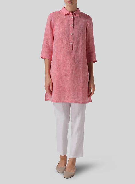 Linen Straight Fit Shirt Collar Tunic