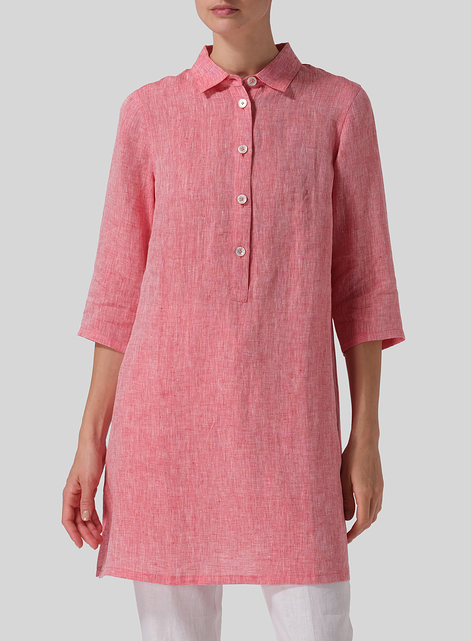 Linen Straight Fit Shirt Collar Tunic