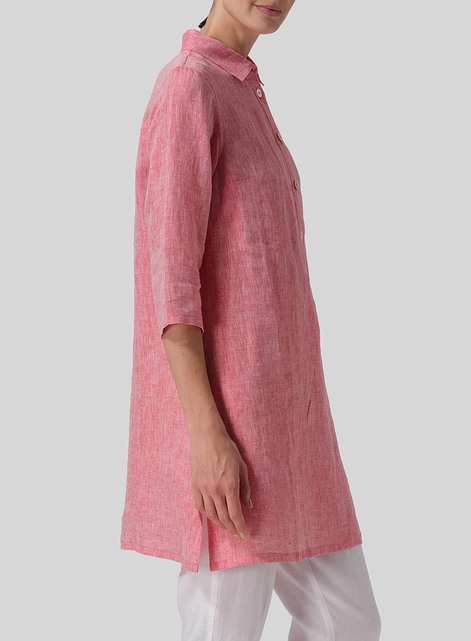 Linen Straight Fit Shirt Collar Tunic