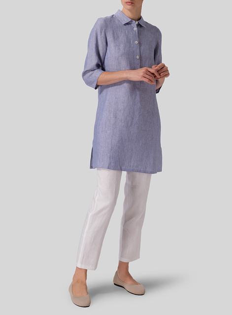 Linen Straight Fit Shirt Collar Tunic