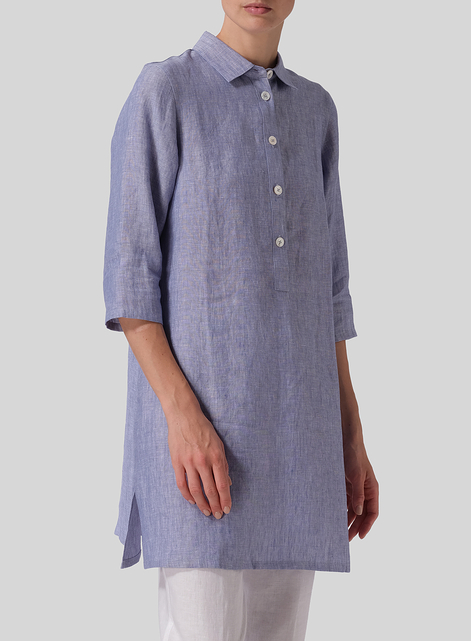 Linen Straight Fit Shirt Collar Tunic