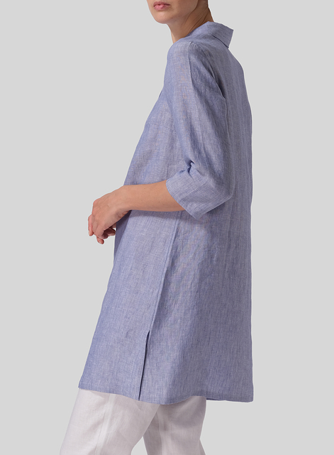 Linen Straight Fit Shirt Collar Tunic