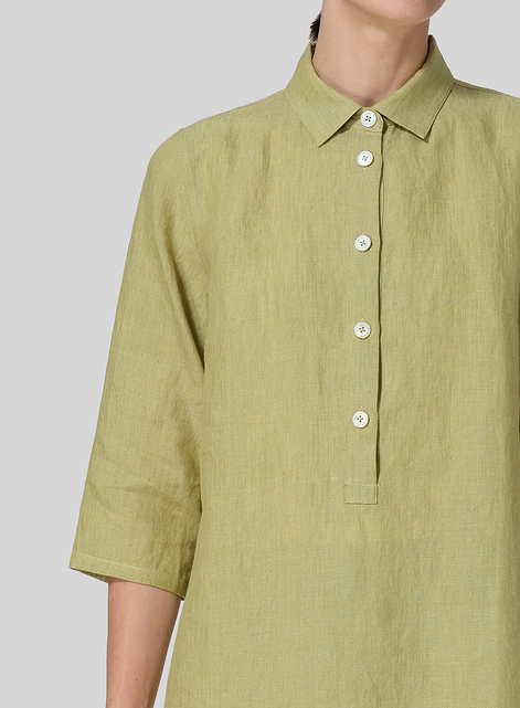 Linen Straight Fit Shirt Collar Tunic