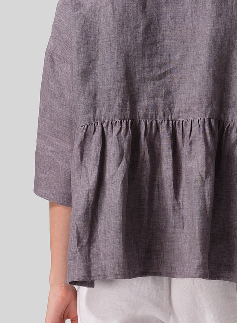 Linen Relaxed 3/4 Sleeve Pleated Top