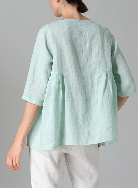 Linen Dropped Shoulder Pleated Box Top