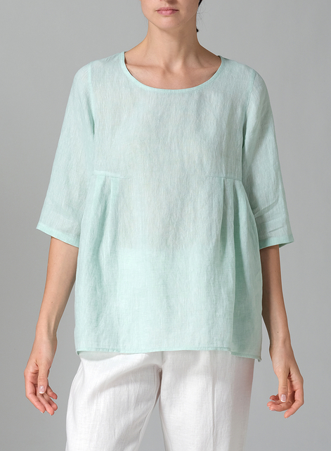 Linen Dropped Shoulder Pleated Box Top