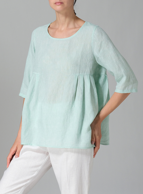 Linen Dropped Shoulder Pleated Box Top