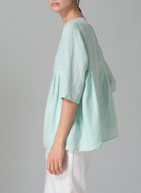 Linen Dropped Shoulder Pleated Box Top