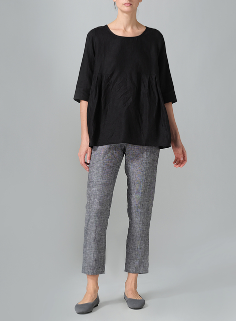 Linen Dropped Shoulder Pleated Box Top