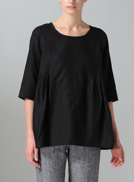 Linen Dropped Shoulder Pleated Box Top