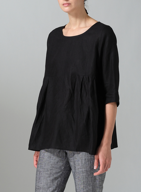 Linen Dropped Shoulder Pleated Box Top