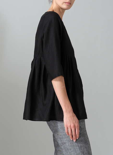 Linen Dropped Shoulder Pleated Box Top