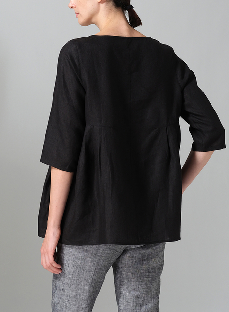 Linen Dropped Shoulder Pleated Box Top