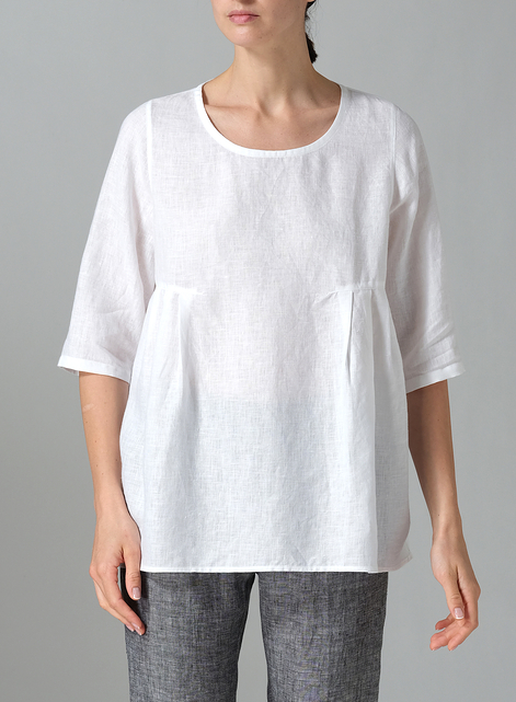 Linen Dropped Shoulder Pleated Box Top