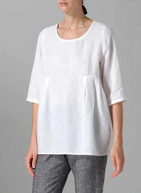 Linen Dropped Shoulder Pleated Box Top