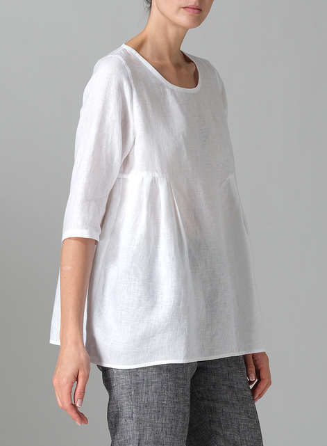 Linen Dropped Shoulder Pleated Box Top