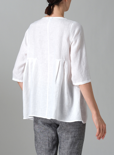 Linen Dropped Shoulder Pleated Box Top