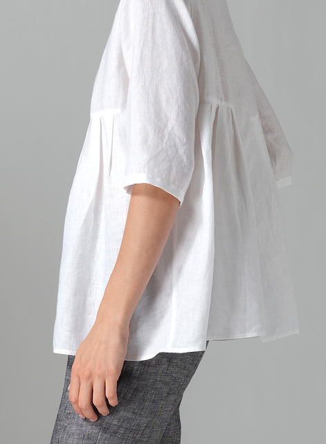 Linen Dropped Shoulder Pleated Box Top