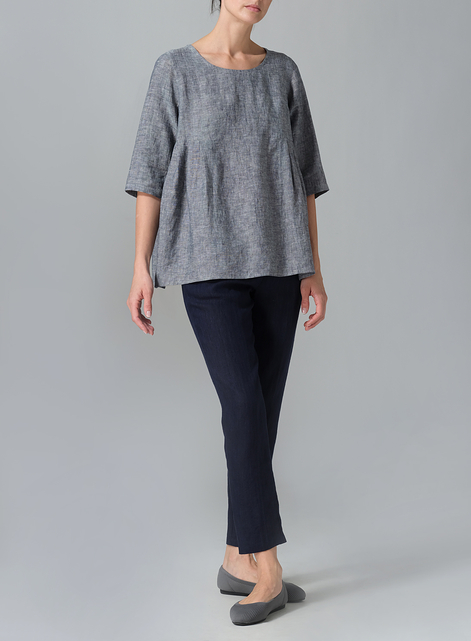 Linen Dropped Shoulder Pleated Box Top