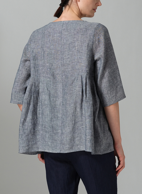 Linen Dropped Shoulder Pleated Box Top