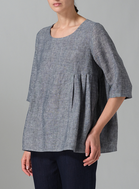 Linen Dropped Shoulder Pleated Box Top