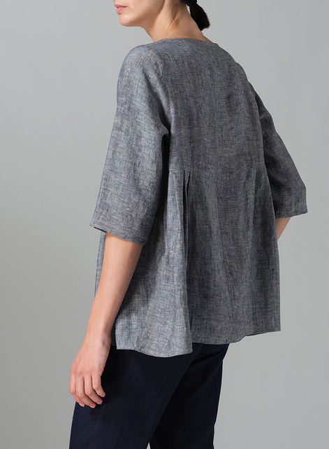 Linen Dropped Shoulder Pleated Box Top