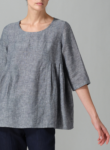 Linen Dropped Shoulder Pleated Box Top