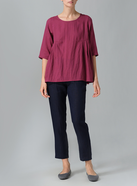 Linen Dropped Shoulder Pleated Box Top