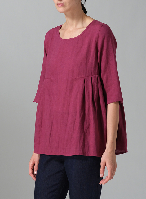 Linen Dropped Shoulder Pleated Box Top