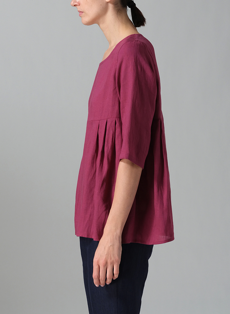 Linen Dropped Shoulder Pleated Box Top