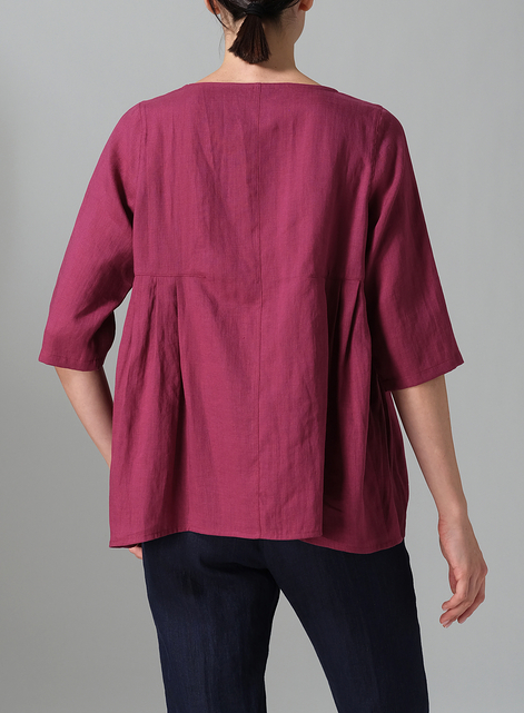 Linen Dropped Shoulder Pleated Box Top