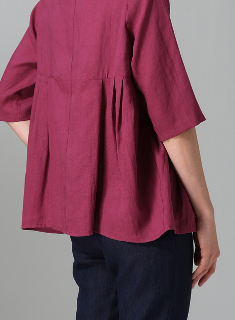 Linen Dropped Shoulder Pleated Box Top