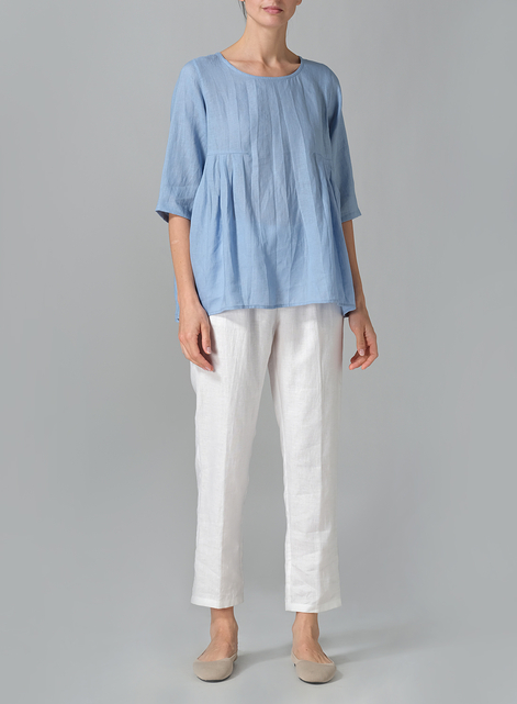 Linen Dropped Shoulder Pleated Box Top