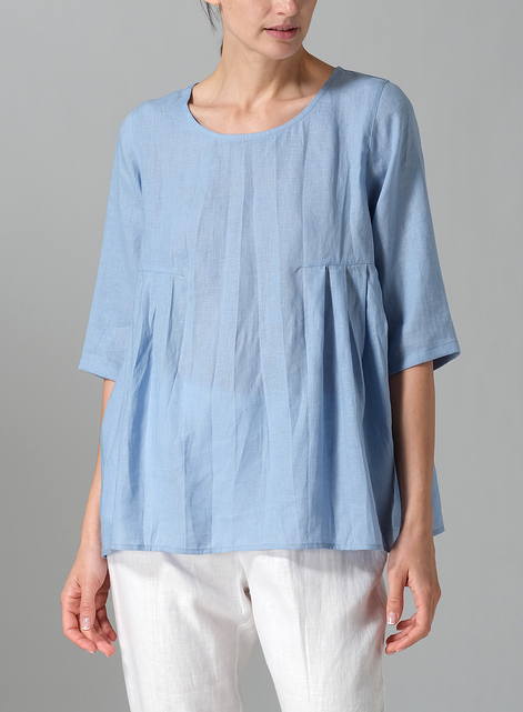 Linen Dropped Shoulder Pleated Box Top