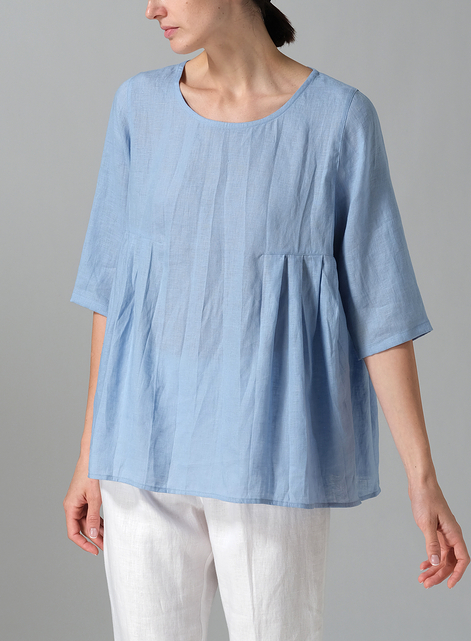 Linen Dropped Shoulder Pleated Box Top