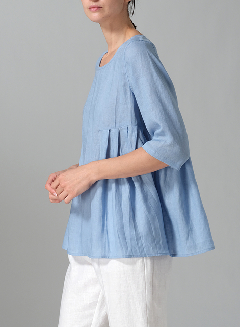 Linen Dropped Shoulder Pleated Box Top