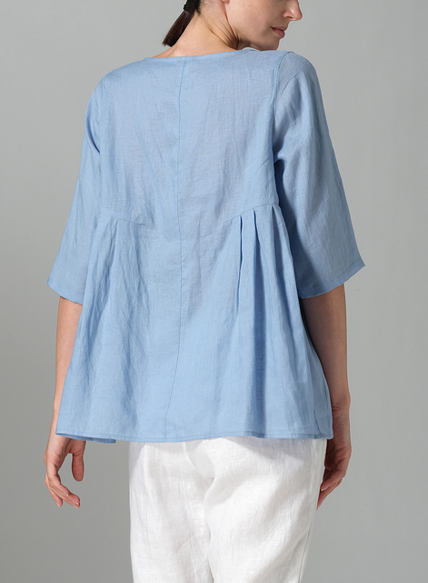 Linen Dropped Shoulder Pleated Box Top